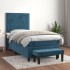 Cama box spring con colchón terciopelo azul oscuro 100x200
