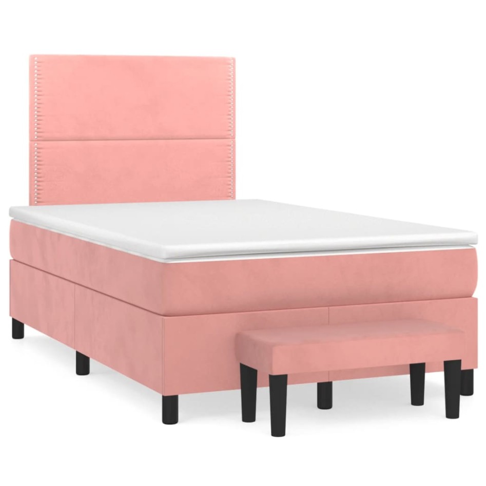Cama box spring con colchón terciopelo rosa 120x200