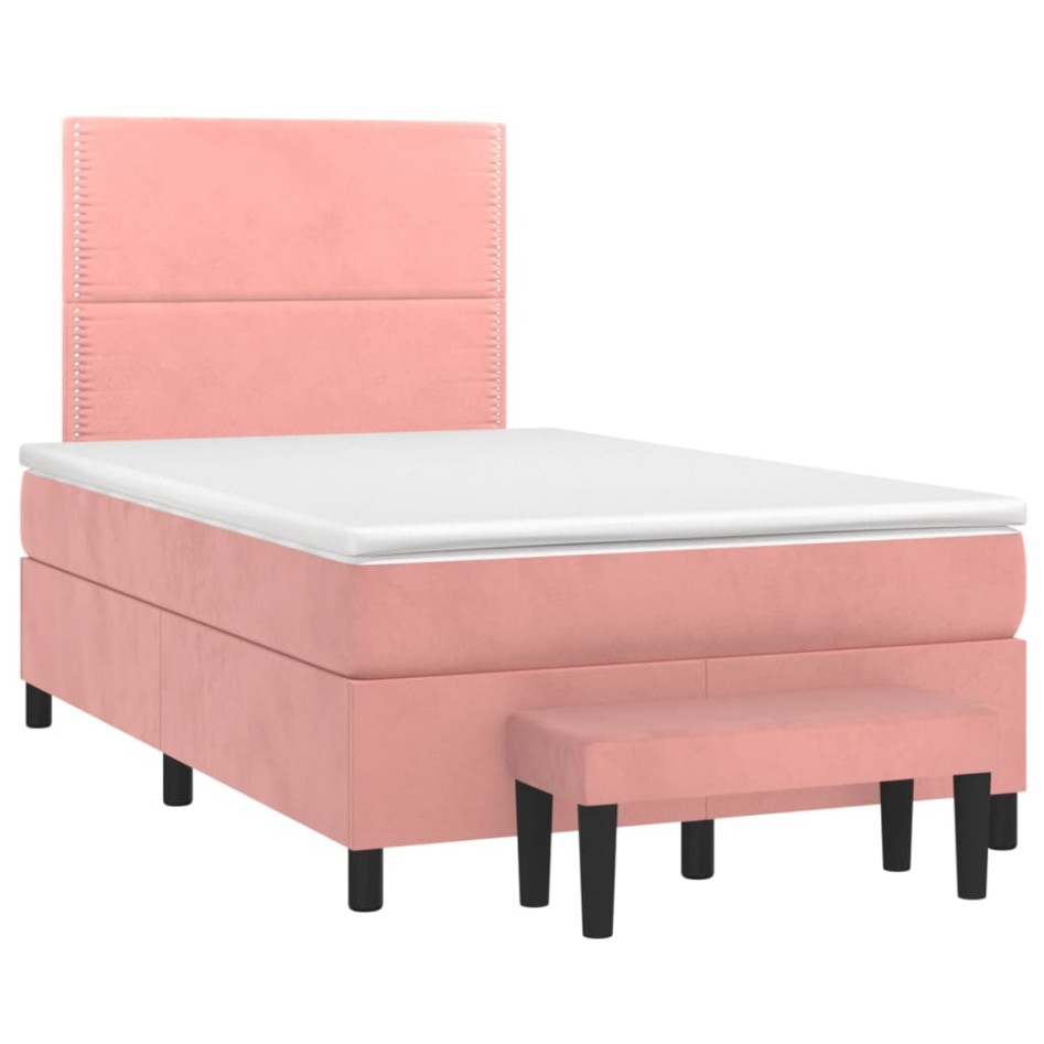 Cama box spring con colchón terciopelo rosa 120x200