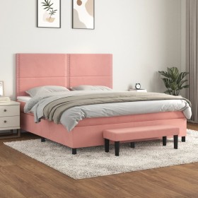 Cama box spring con colchón terciopelo rosa 180x200