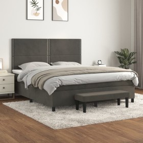 Cama box spring con colchón terciopelo gris oscuro 160x200