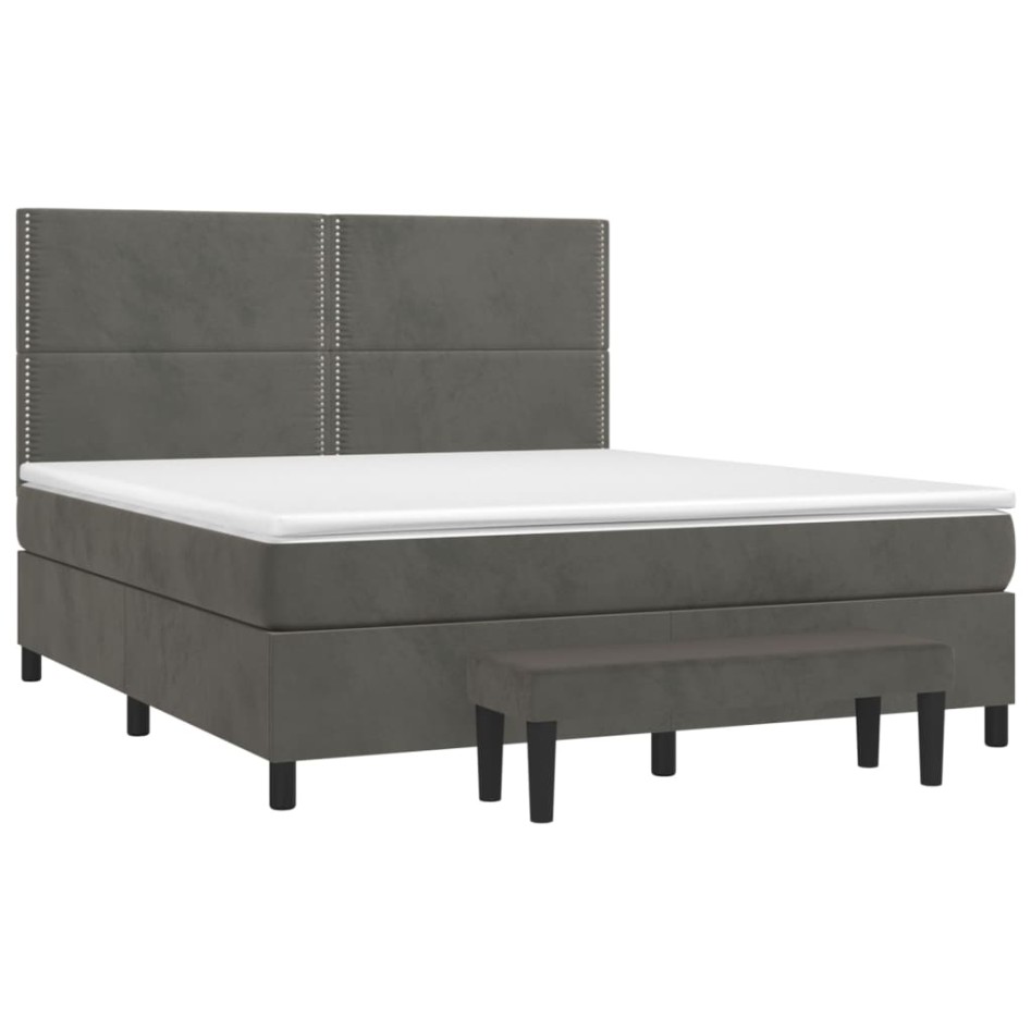 Cama box spring con colchón terciopelo gris oscuro 160x200
