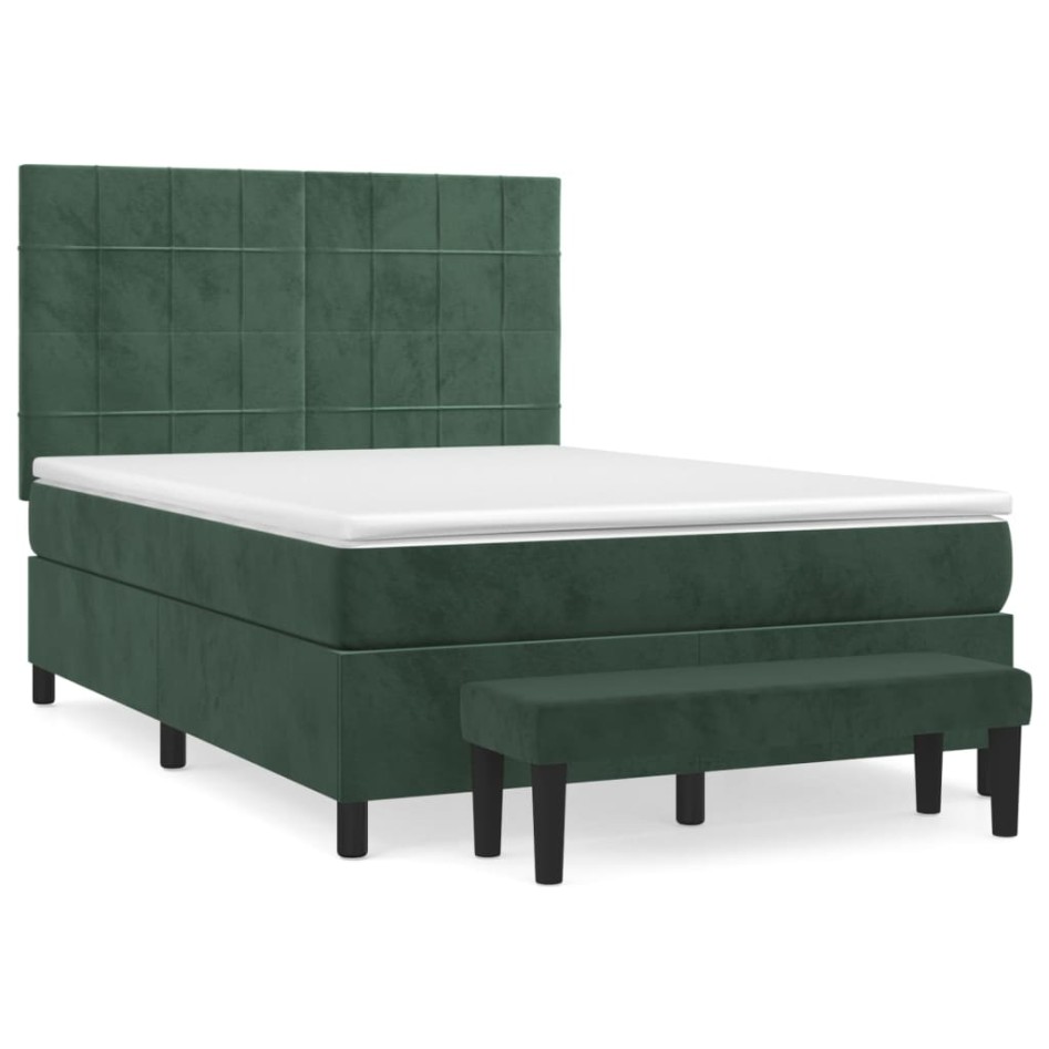 Cama box spring con colchón terciopelo verde oscuro 140x190