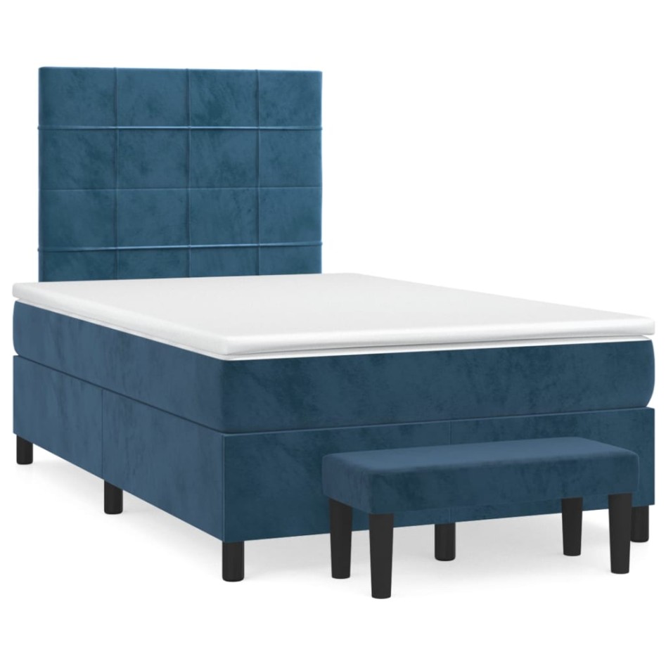 Cama box spring con colchón terciopelo azul oscuro 120x200