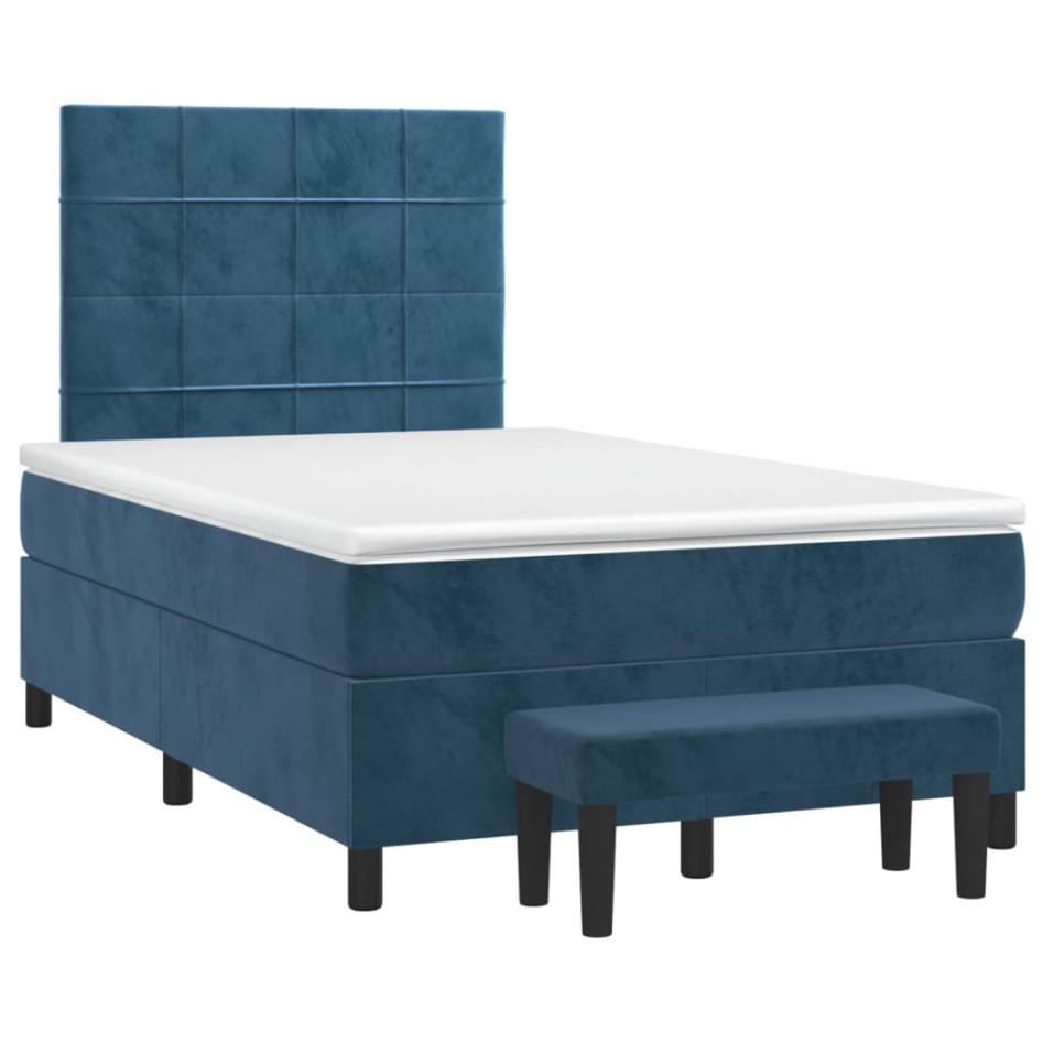 Cama box spring con colchón terciopelo azul oscuro 120x200