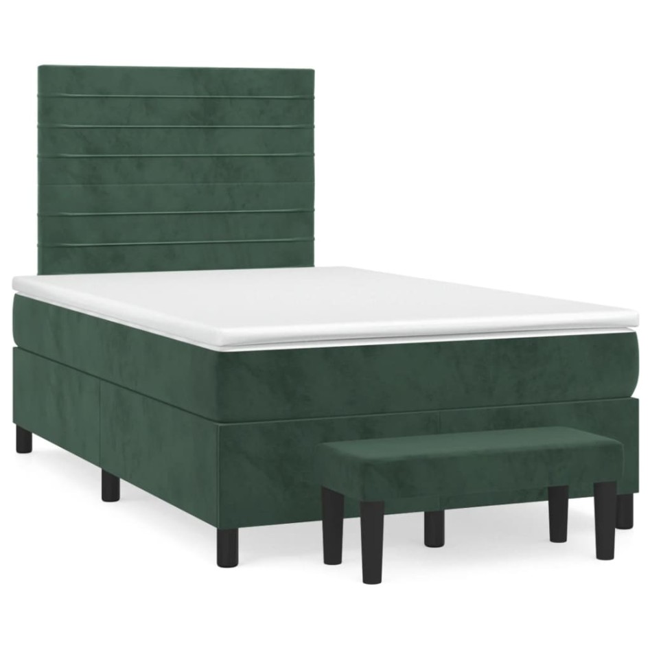 Cama box spring con colchón terciopelo verde oscuro 120x200