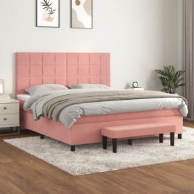 Cama box spring con colchón terciopelo rosa 160x200