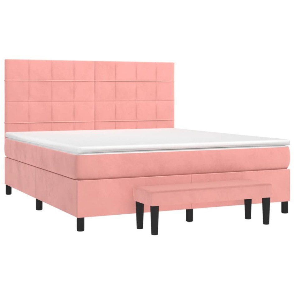Cama box spring con colchón terciopelo rosa 160x200