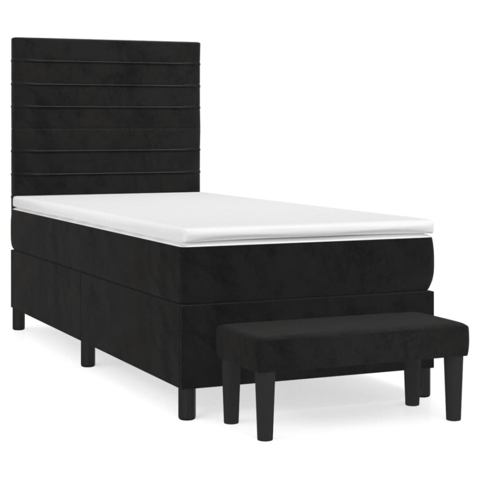 Cama box spring con colchón terciopelo negro 100x200