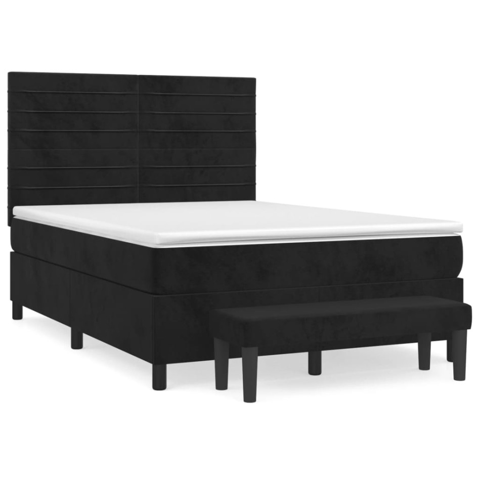 Cama box spring con colchón terciopelo negro 140x200