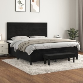 Cama box spring con colchón terciopelo negro 160x200