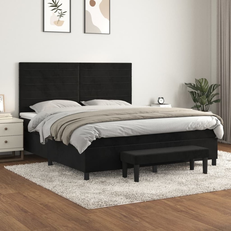 Cama box spring con colchón terciopelo negro 160x200