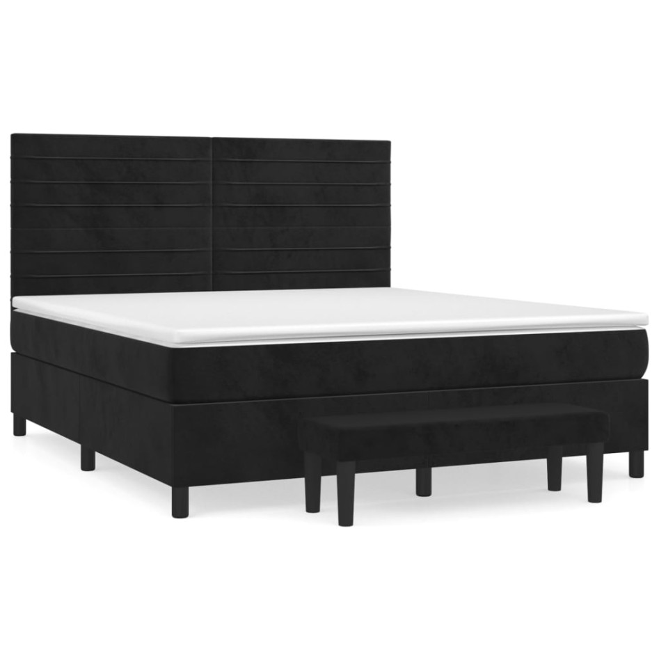 Cama box spring con colchón terciopelo negro 160x200
