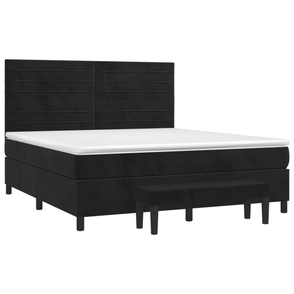 Cama box spring con colchón terciopelo negro 160x200