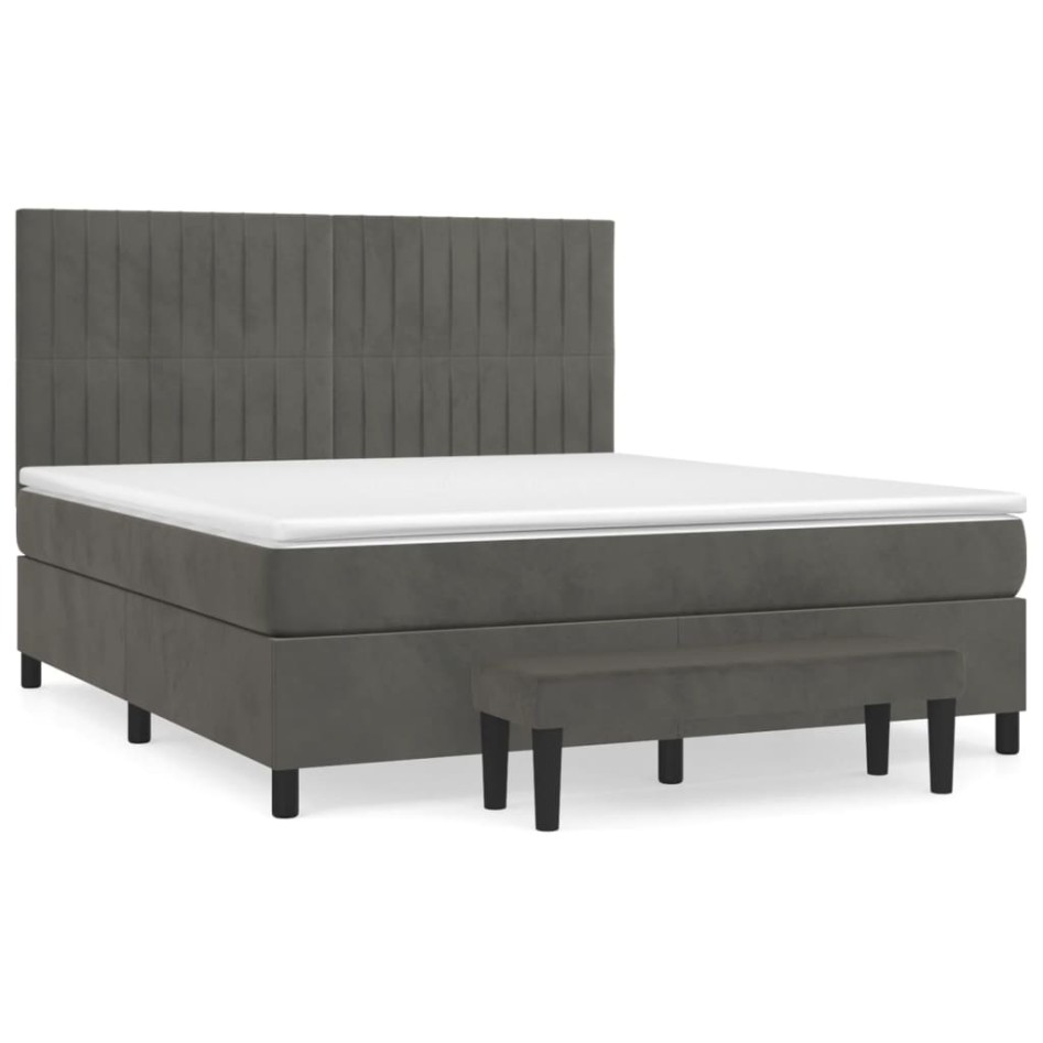 Cama box spring con colchón terciopelo gris oscuro 160x200