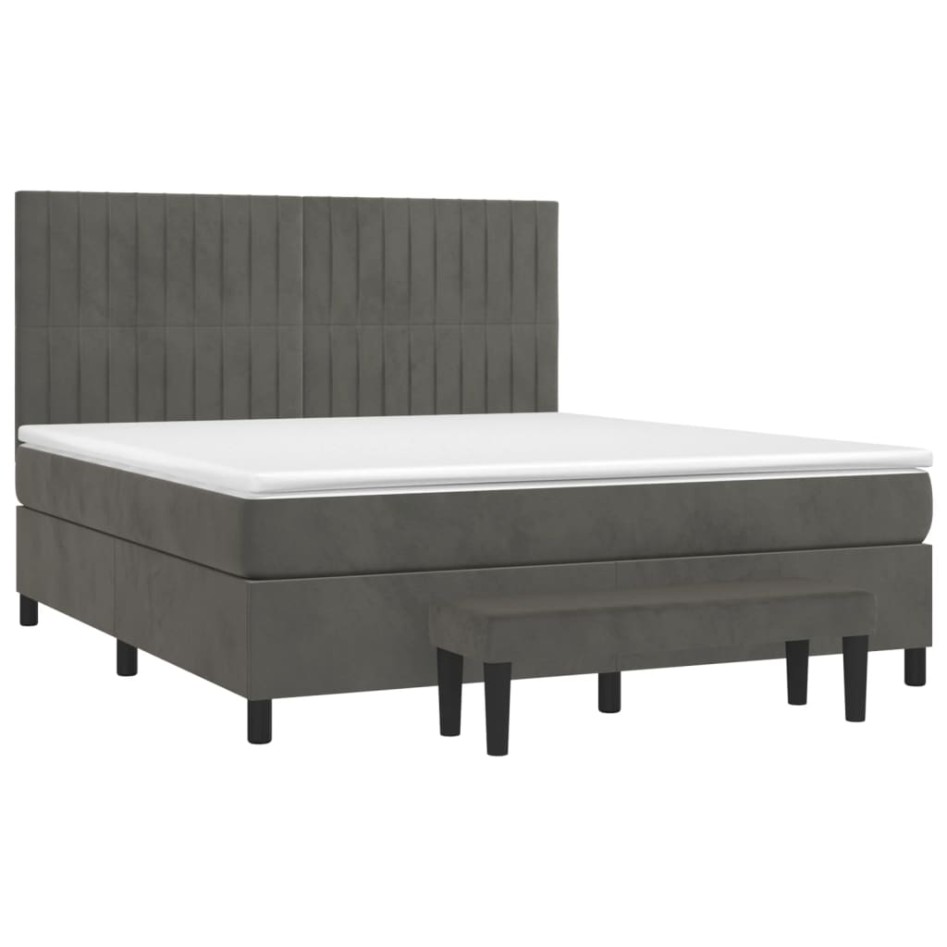 Cama box spring con colchón terciopelo gris oscuro 160x200
