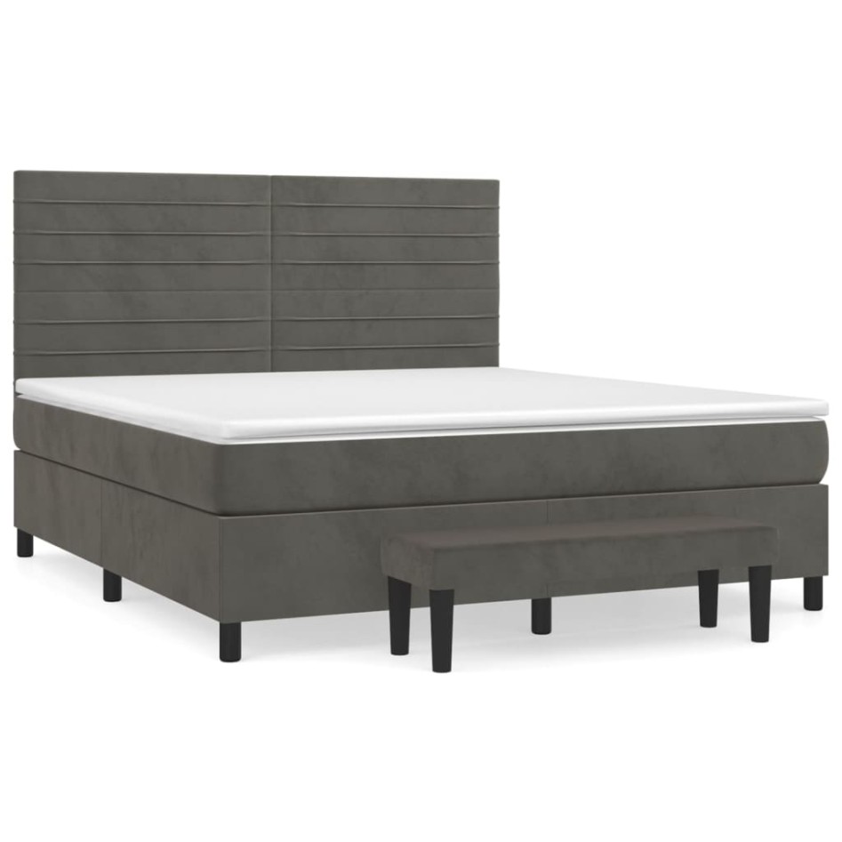 Cama box spring con colchón terciopelo gris oscuro 180x200