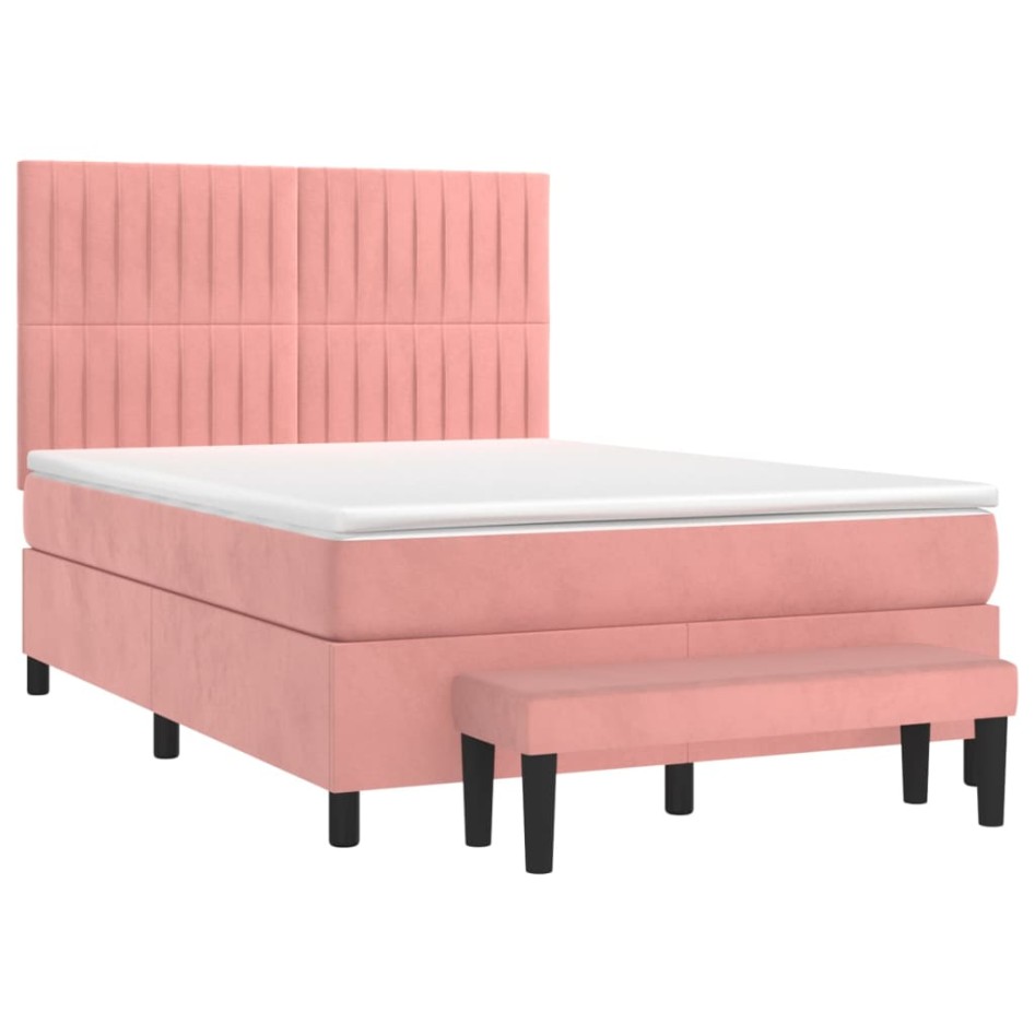 Cama box spring con colchón terciopelo rosa 140x190