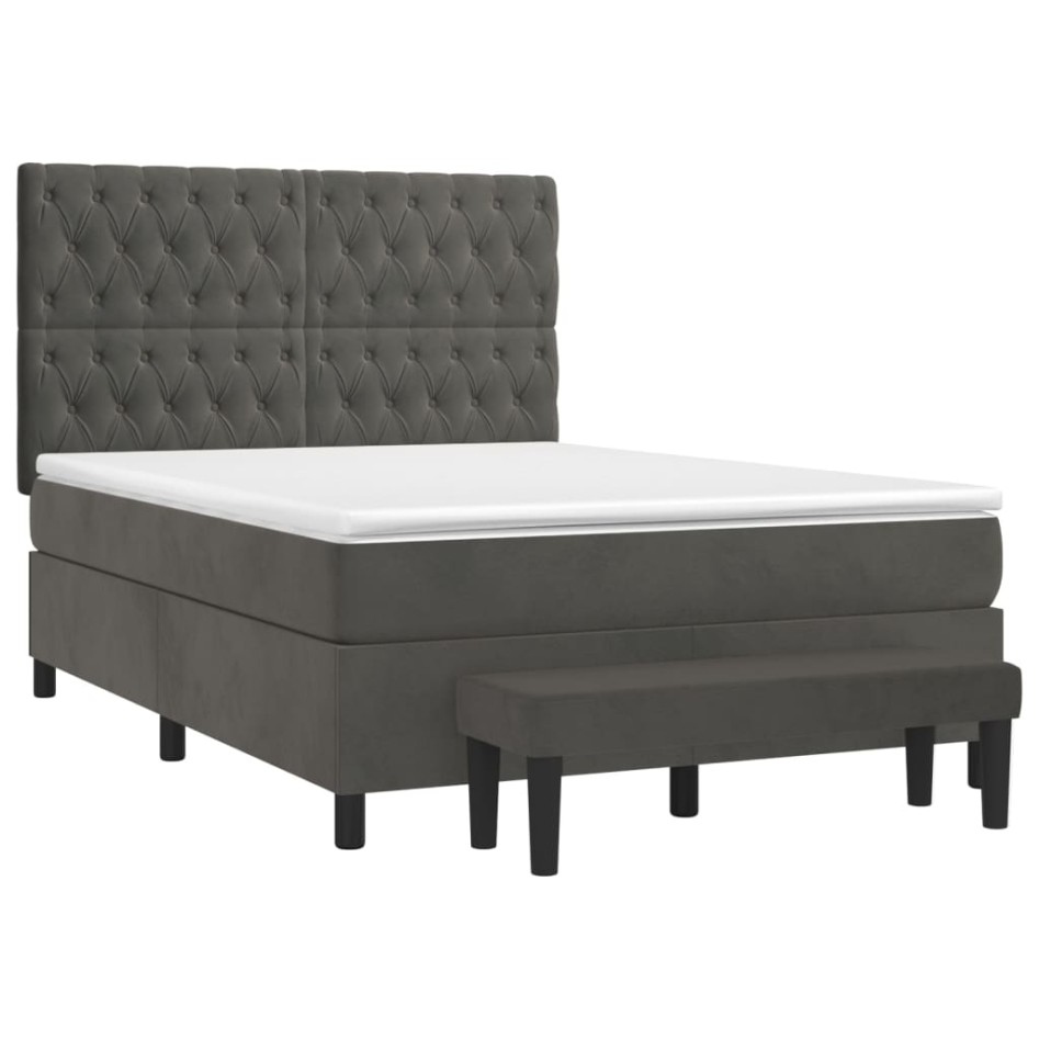 Cama box spring con colchón terciopelo gris oscuro 140x190