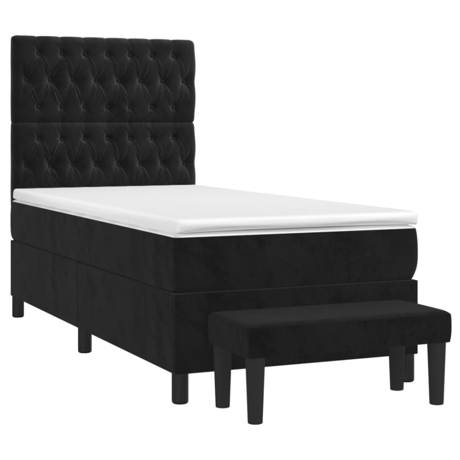 Cama box spring con colchón terciopelo negro 90x200