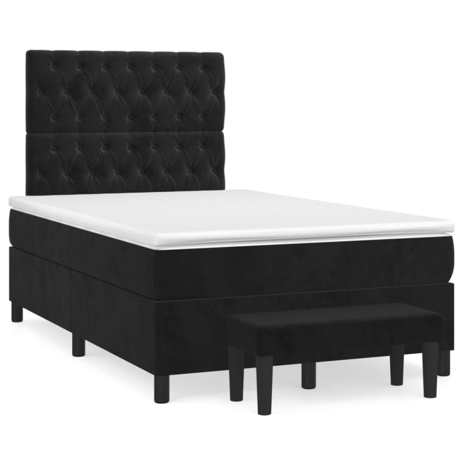 Cama box spring con colchón terciopelo negro 120x200