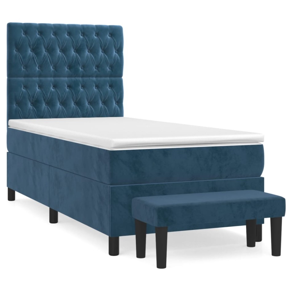 Cama box spring con colchón terciopelo azul oscuro 80x200