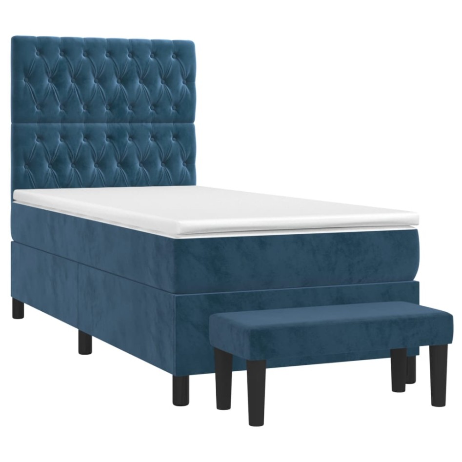 Cama box spring con colchón terciopelo azul oscuro 80x200