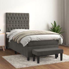 Cama box spring con colchón terciopelo gris oscuro 100x200