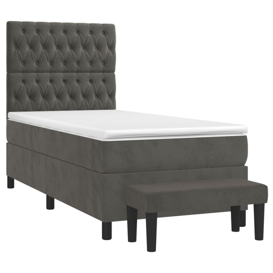 Cama box spring con colchón terciopelo gris oscuro 100x200