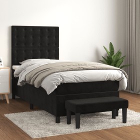 Cama box spring con colchón terciopelo negro 100x200