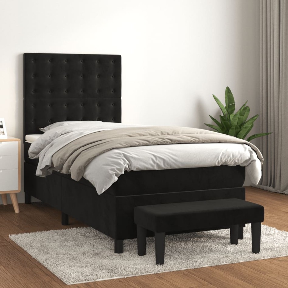 Cama box spring con colchón terciopelo negro 100x200