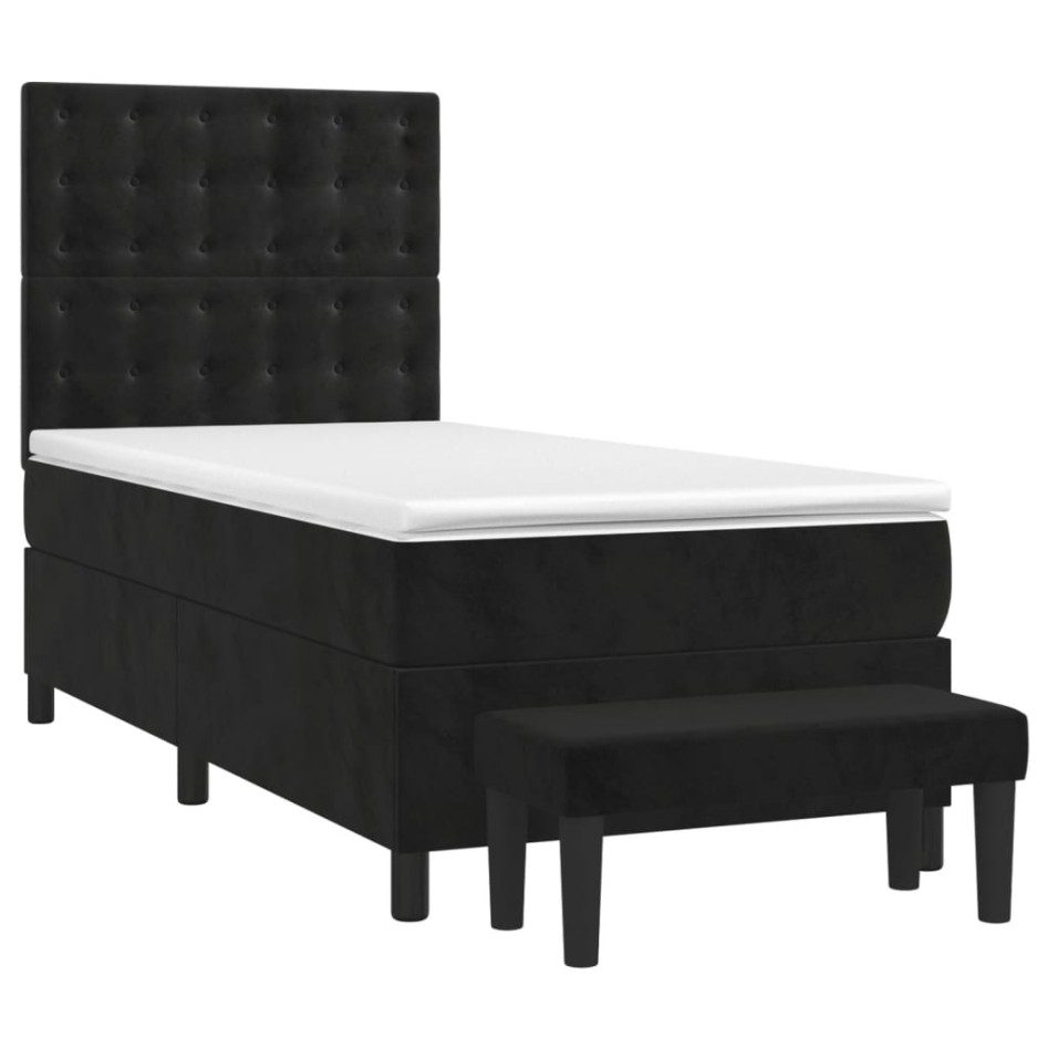Cama box spring con colchón terciopelo negro 100x200