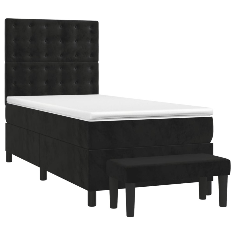 Cama box spring con colchón cuero sintético negro 90x190