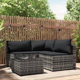 Set de muebles de jardín 4 pzas y cojines ratán sintético