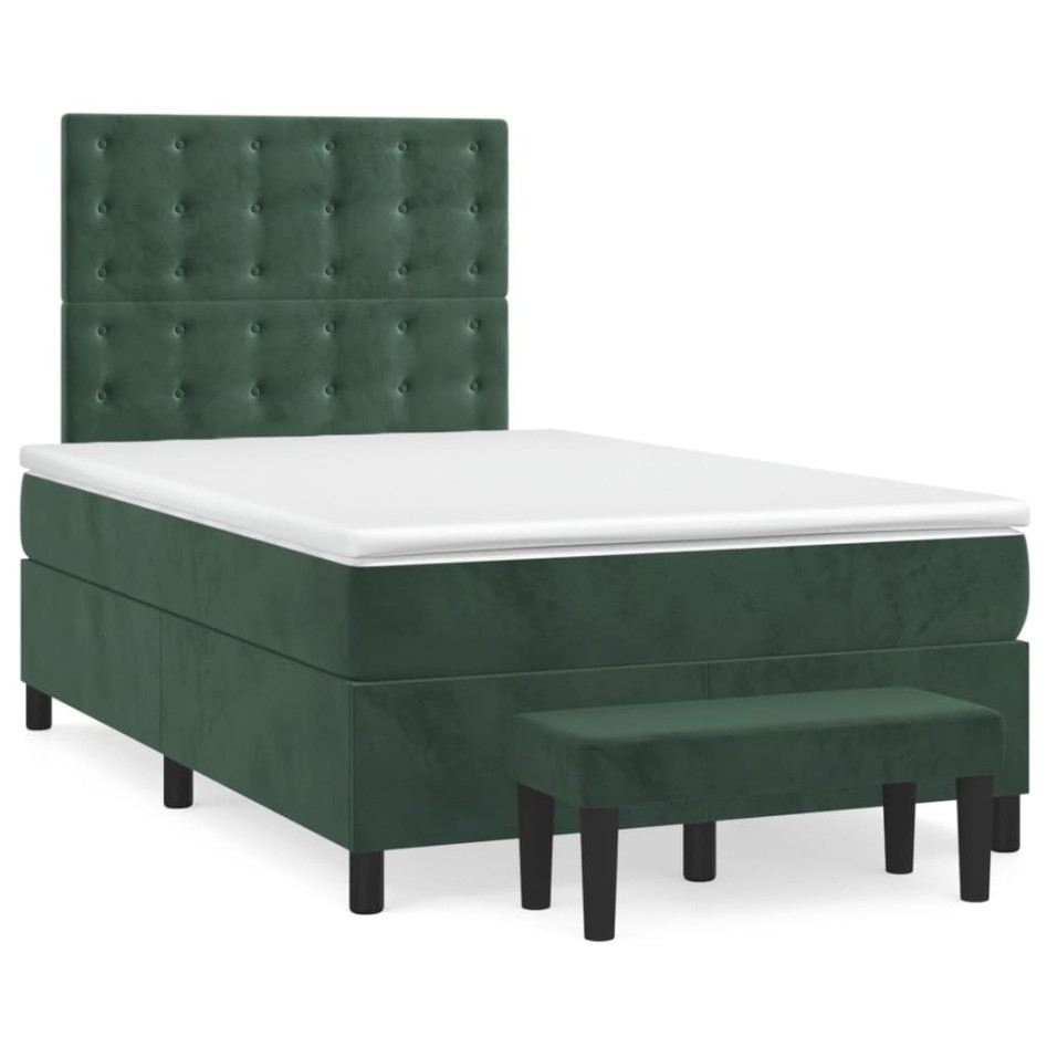 Cama box spring con colchón terciopelo verde oscuro 120x200