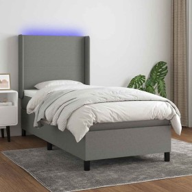 Cama box spring colchón y luces LED tela gris oscuro 80x200