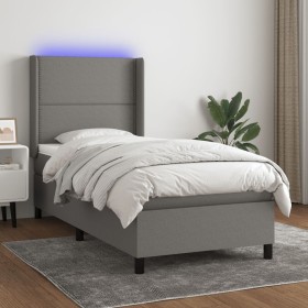 Cama box spring colchón y luces LED tela gris oscuro 100x200