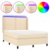Cama box spring colchón y luces LED tela crema 140x200