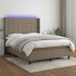Cama box spring colchón y luces LED tela gris taupe 140x190