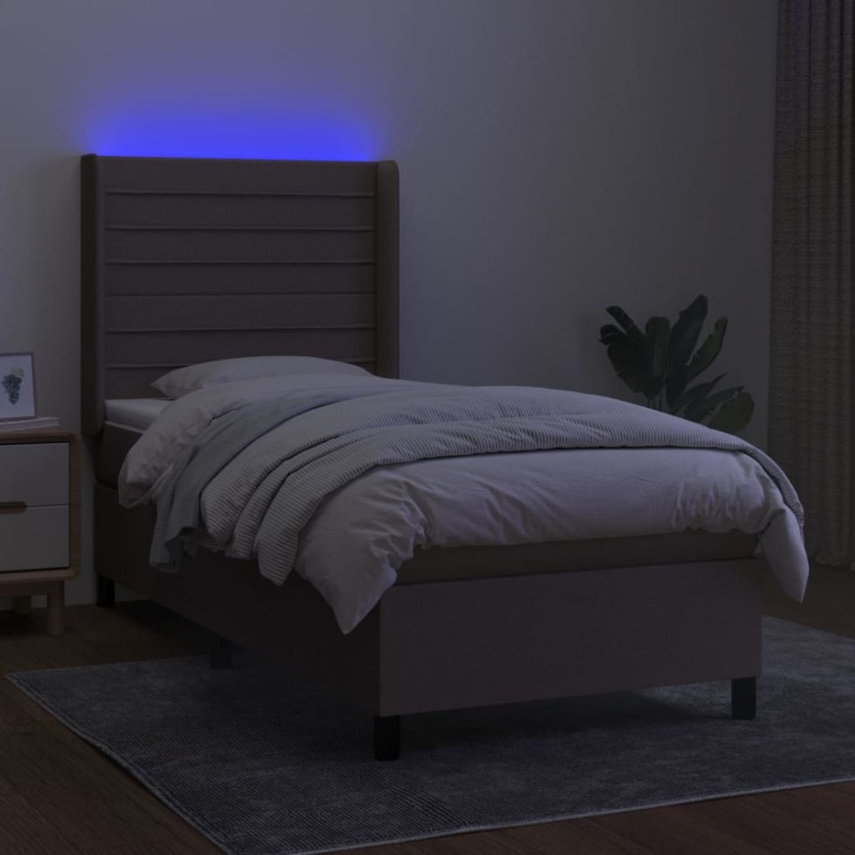 Cama box spring colchón y luces LED gris taupe 80x200