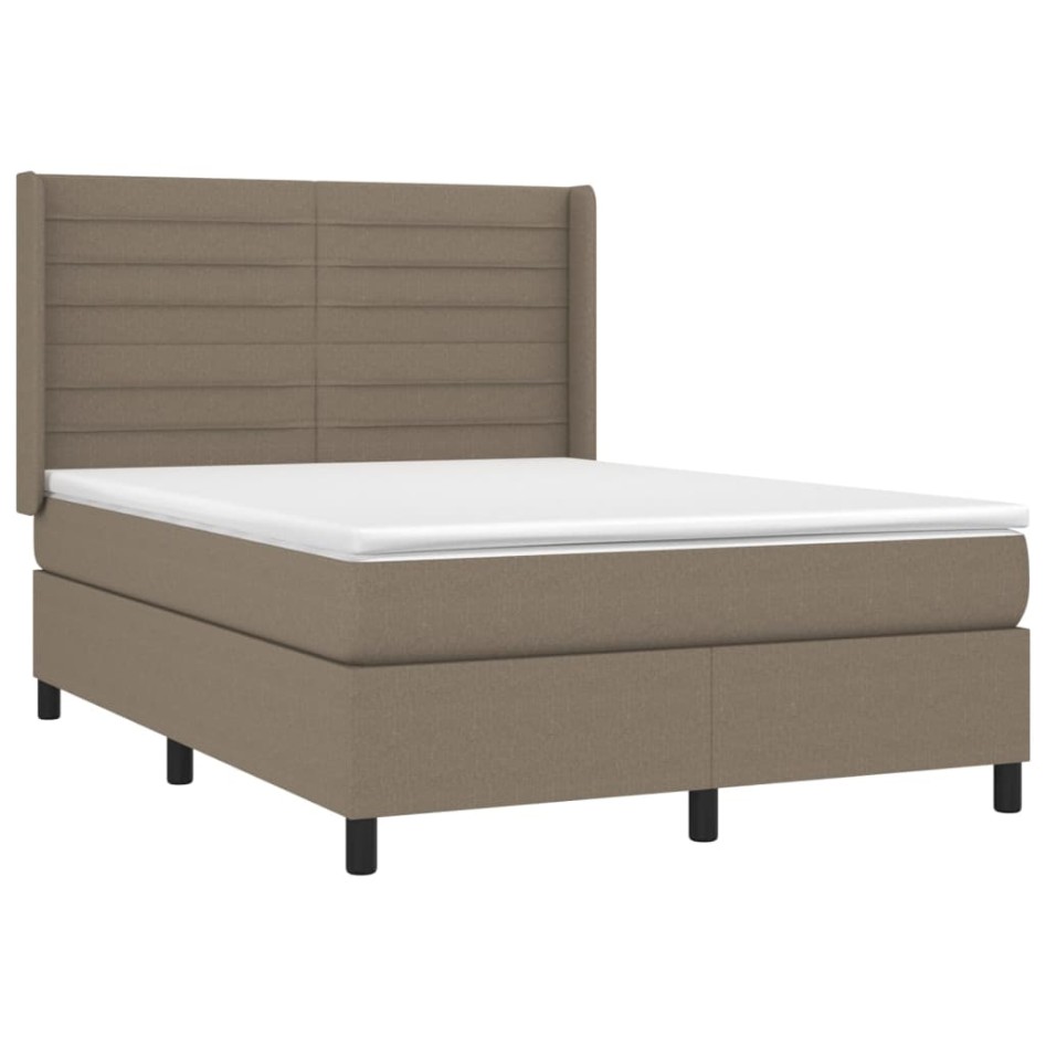 Cama box spring colchón y luces LED tela gris taupe 140x200
