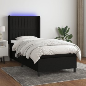 Cama box spring colchón y luces LED tela negro 100x200