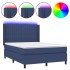 Cama box spring colchón y luces LED tela azul 140x200