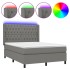 Cama box spring colchón y luces LED tela gris oscuro 140x190