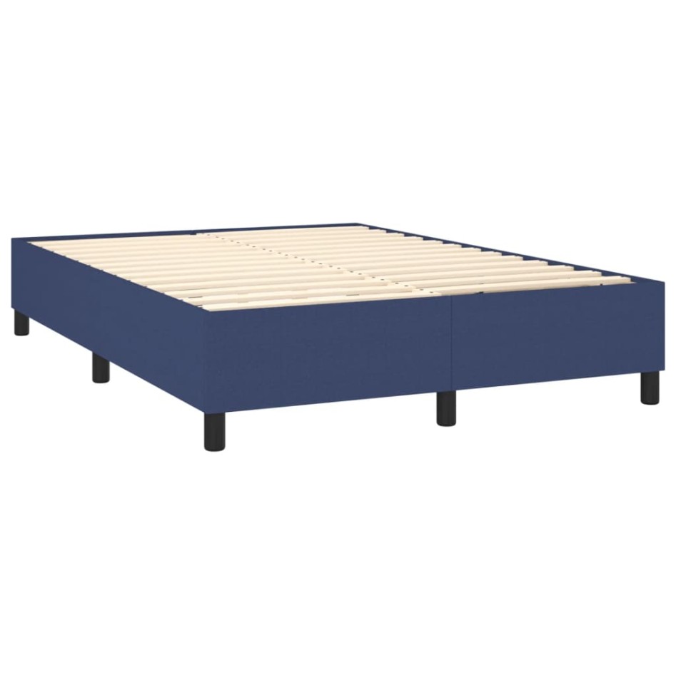 Cama box spring colchón y luces LED tela azul 140x190