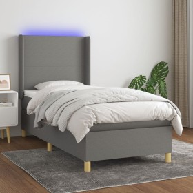 Cama box spring colchón y luces LED tela gris oscuro 100x200