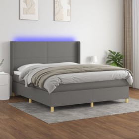 Cama box spring colchón y luces LED tela gris oscuro 160x200