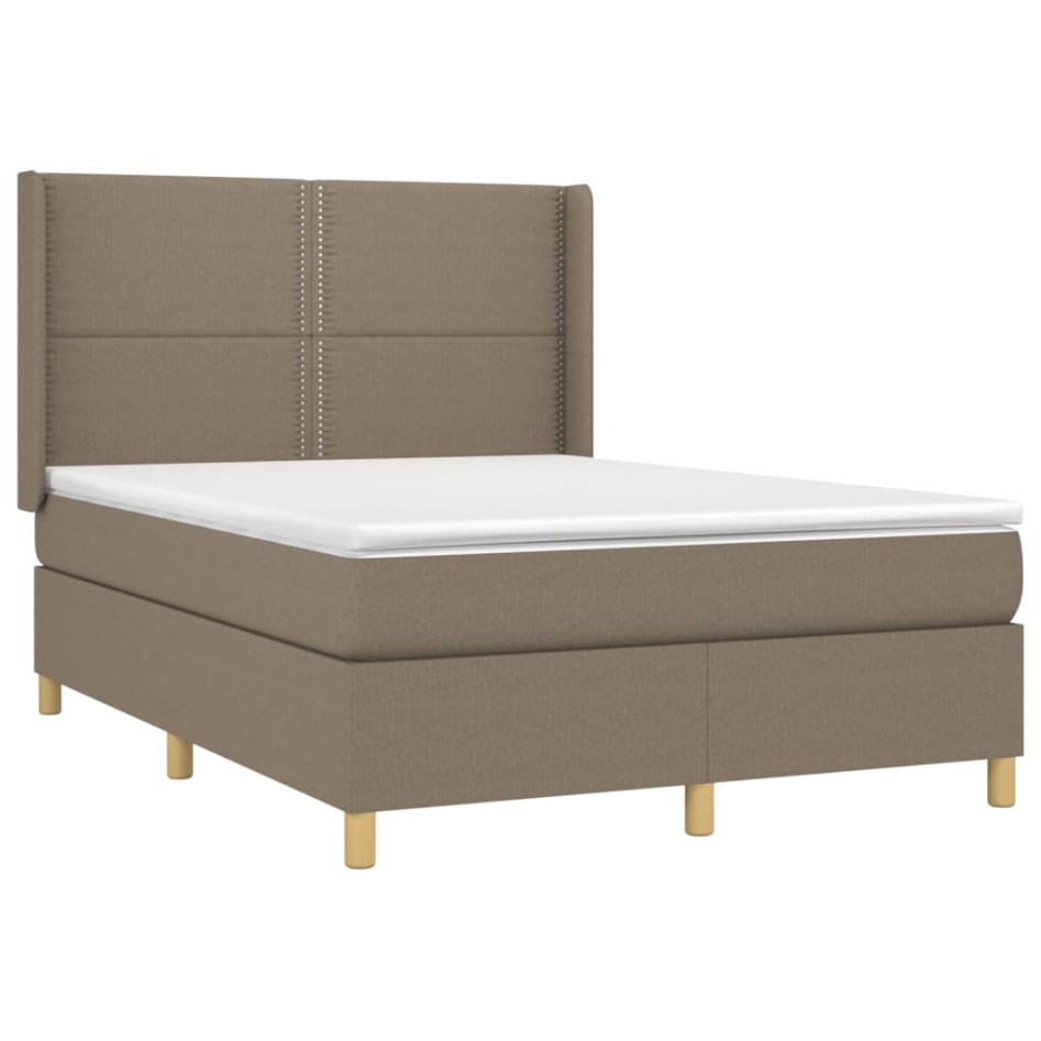 Cama box spring colchón y luces LED tela gris taupe 140x190