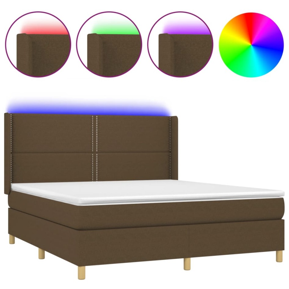 Cama box spring colchón luces LED tela marrón oscuro