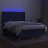 Cama box spring colchón y luces LED tela azul 140x200